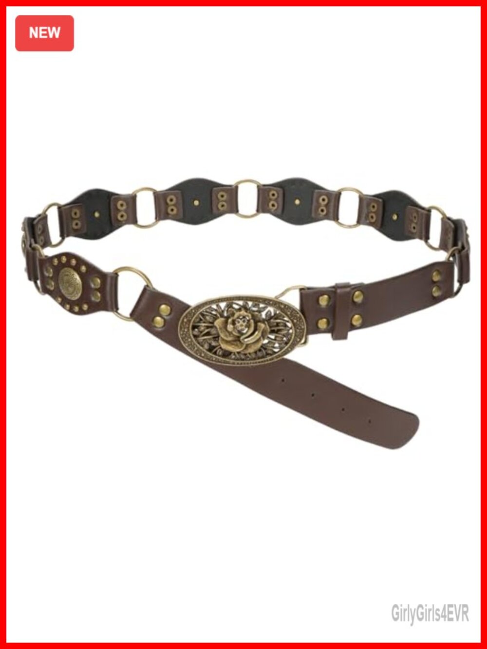 Faux Leather Western Belt Rivet Studded Vintage Buckle Cowgirl Cowboy
